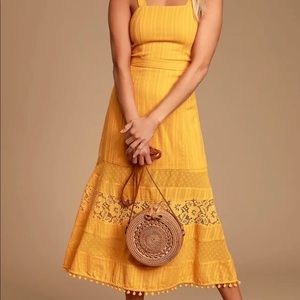 Lulus Hot Pursuit Mustard Yellow Lace Midi Dress